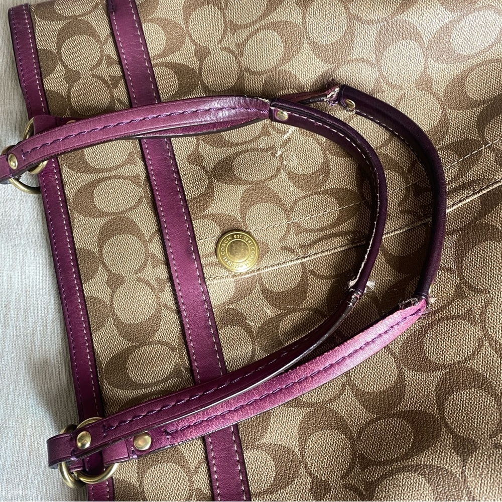 Coach 12358 Signature Coated Heritage Stripe Tote - Berry - Picture 11 of 16